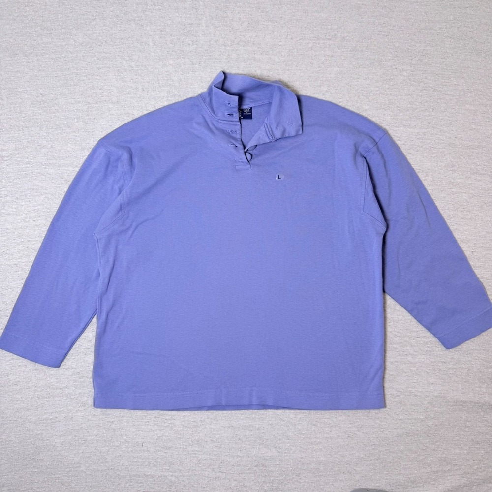 OBR‎ Womens Pullover Large Periwinkle Purple Button Neck Boxy 90s Style